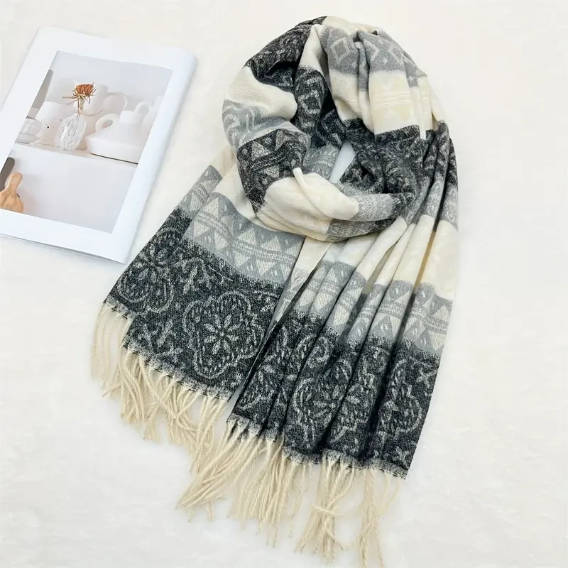Elegant 100% Cashmere Striped Scarf for Women
