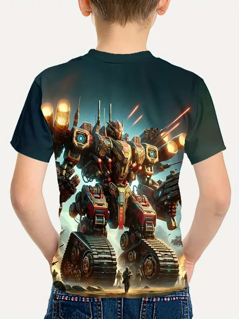 Boy's Cool transformers Mecha 3D Print Short Sleeve T-shirt - Active And Stretchy For Kids Summer Outdoor Summer top