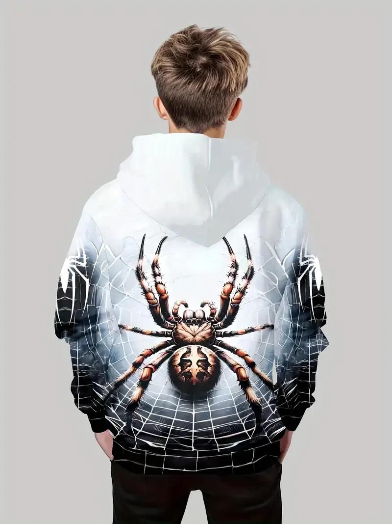 Boys' Trendy 3D Animal Print Pullover Sweatshirt - Casual Long Sleeve Hoodie for Spring & Fall, Machine Washable