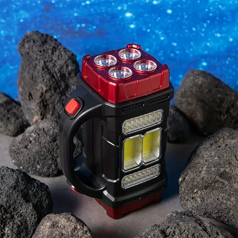 Solar & USB Rechargeable LED Lantern Flashlight, 1500mAh Nickel Battery, Tactical COB Work Light, 4 Modes, Emergency Power Bank Function, Portable for Camping