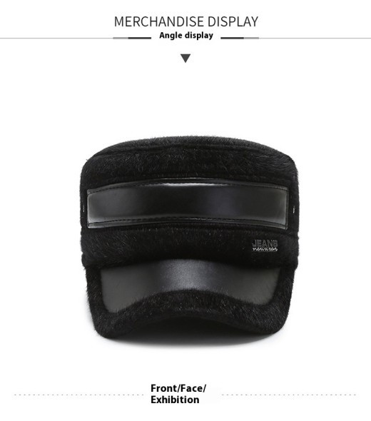 Fleece-lined Earflaps Mink-like Flat-top Cap Leisure Cold-proof Thermal Cotton Hat