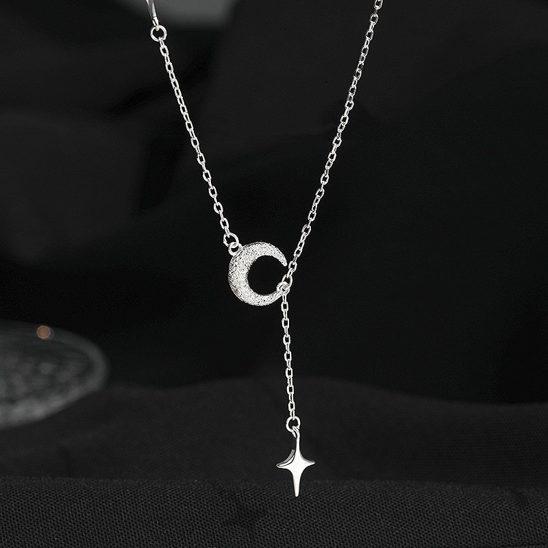 New 925 Sterling Silver Moon Star Shape Necklace
