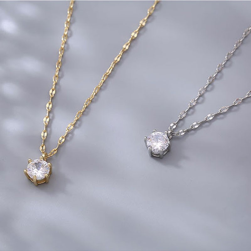 Hot 925 Sterling Silver Plated Single AAA Zircon Clavicle Chain Necklace