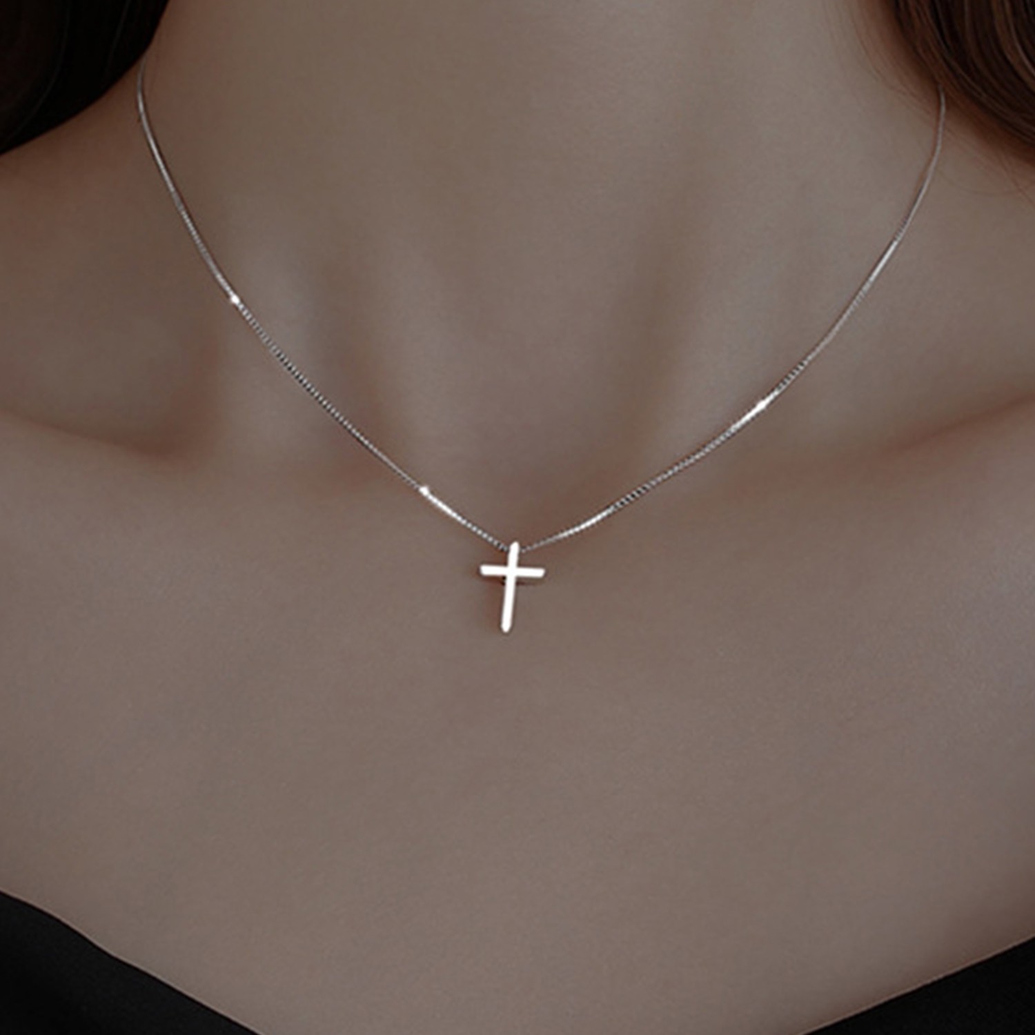 Fashion Silver Color Cross Pendant Necklace