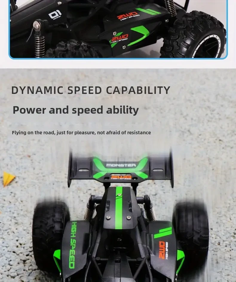 High-Speed 2.4G Remote Control Off-Road Car for Youngsters - Rechargeable, Durable Plastic, Green/Blue