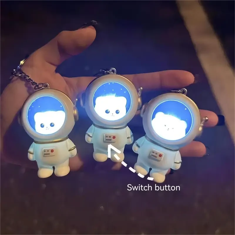 Romantic star Bear nightlight pendant Light up astronaut keychain student couple backpack cute pendant Halloween Christmas Gift