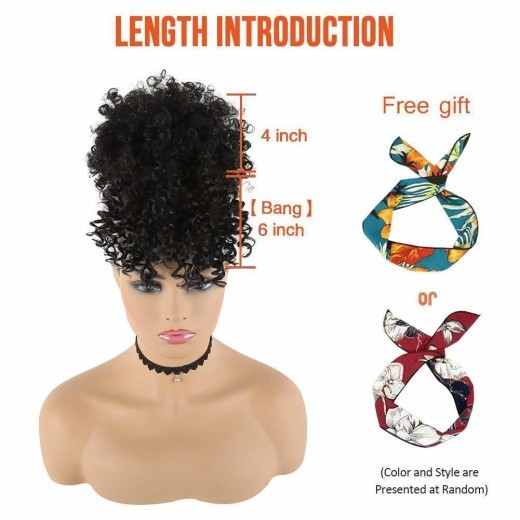 Curly Puff Ponytail Bangs Hair Piece Bun Clip