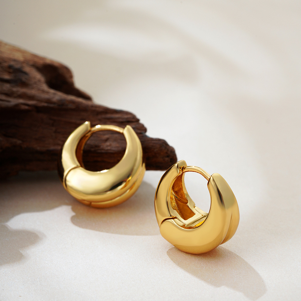 18K Gold Geometric Glossy Double Layer Round Ring Earrings