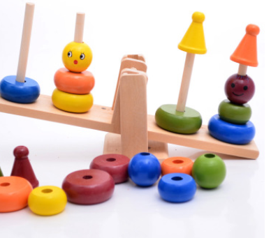 Wooden Clown Balance Children Puzzle Ring Kindergarten Early Childhood Toy Building Bocks