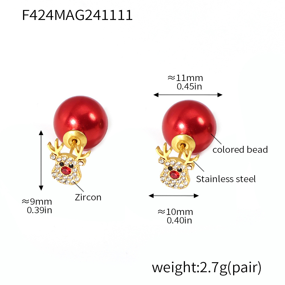 Colorful Zircon Christmas Tree Elk Stainless Steel Studs