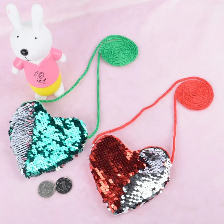 Sequined lanyard bag love children's coin purs