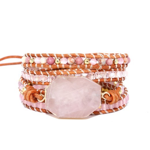 Natural Pink Spar Bracelet Beaded Natural Stone Woven
