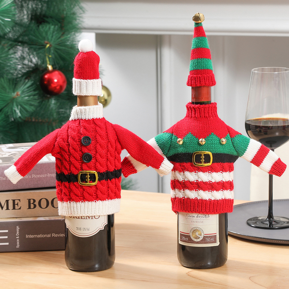 Christmas Holiday Decoration Knitted Clothes Wine Bottle Home Xmas New Year Dinner Table Decoration