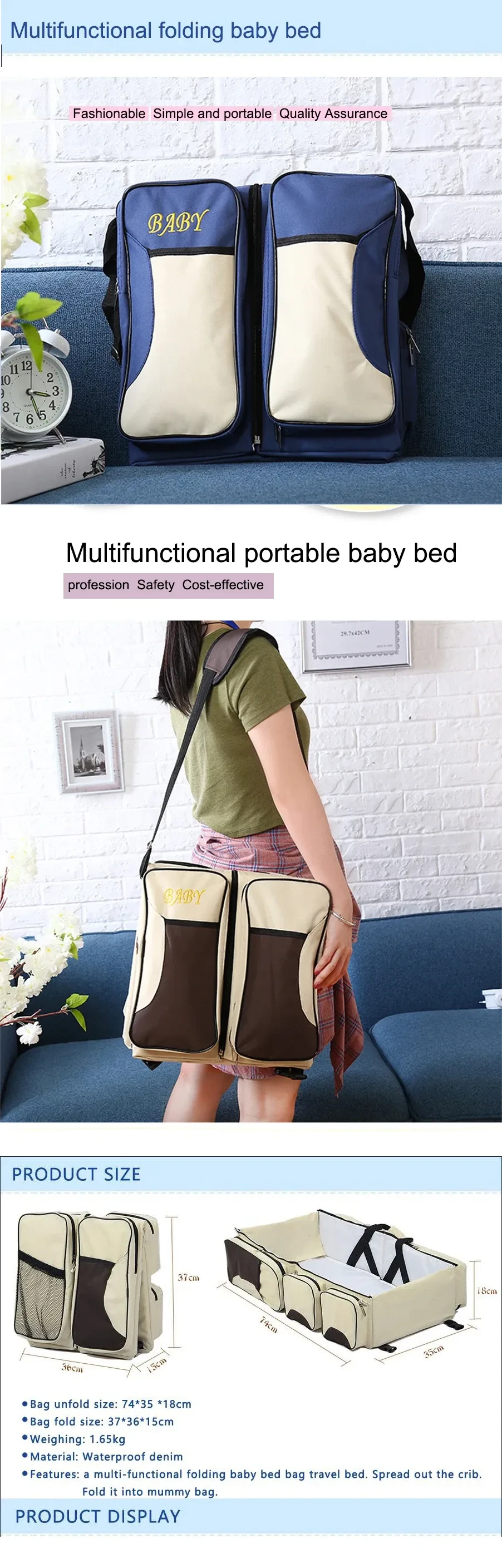 New multi function Mommy bag type baby portable bed folding sleeping basket outdoors baby sleeping baby