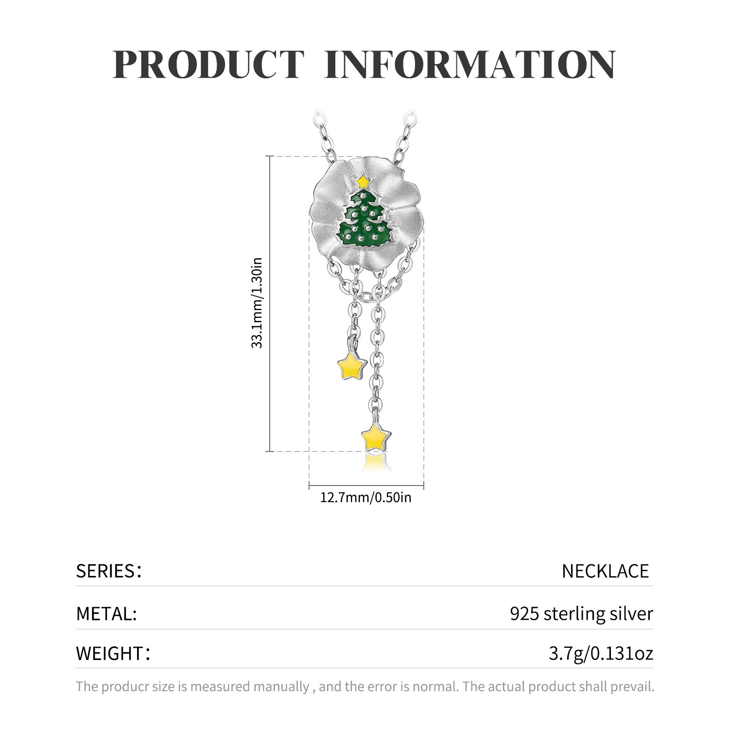 Christmas Tree Necklace S925 Sterling Silver Enamel Ins Style Christmas Gift