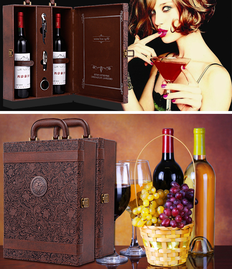 Creative Wine Box Leather Gift Box Handmade Home Kitchen Bar Accessories Decor Lafite Wine Holder Wine Packaging Box Friend Gift