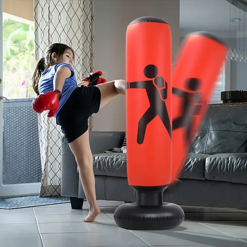 Youngsters' Inflatable Boxing Bag - Freestanding Punching Pad for Karate, Taekwondo & Muay Thai Training at Home or Gym - Durable Plastic, Red/Black