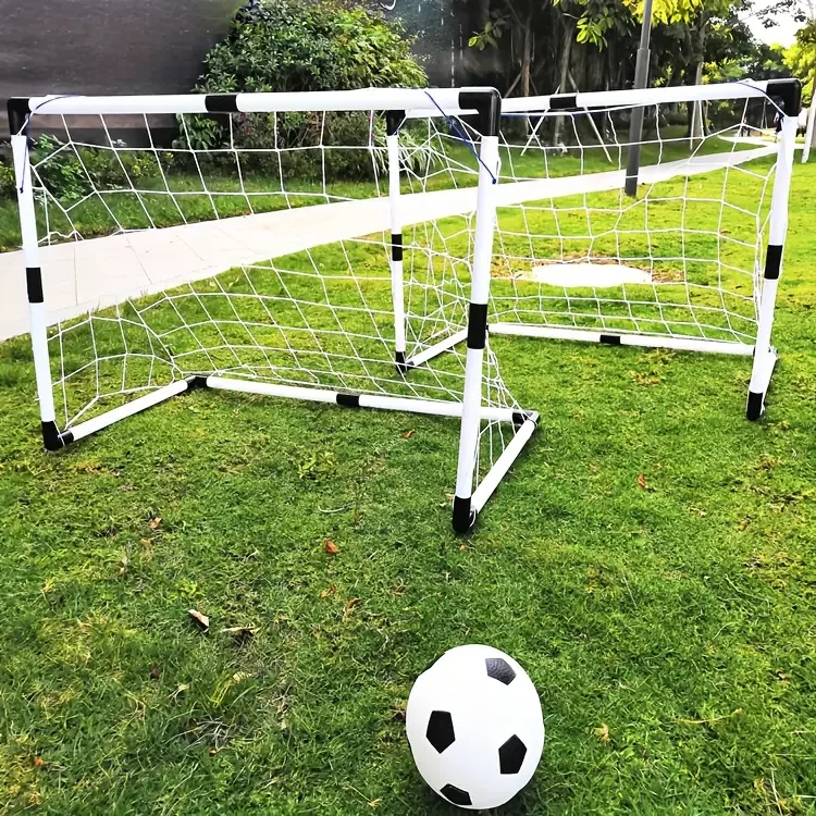 2-Piece Foldable Soccer Goal Set, Portable Indoor/Outdoor Football Net, Removable Training Equipment for Kids, Boys & Girls Birthday Gift, PP Material, White & Blue