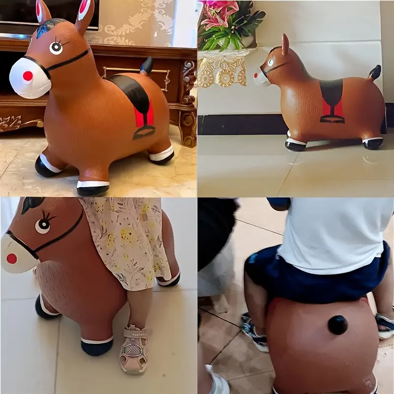 Bouncy Inflatable Horse Toy for Youngsters - Soft PVC, Light Brown with Pump Included - Perfect Outdoor Play Gift for Boys & Girls