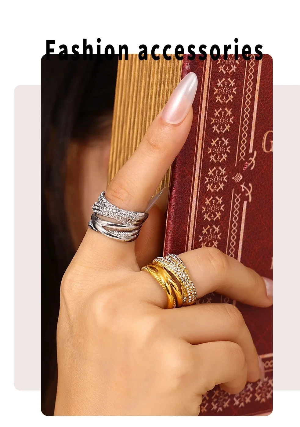 Light Luxury Fashionable New Cross Woven With Multiple Row Diamond Ring