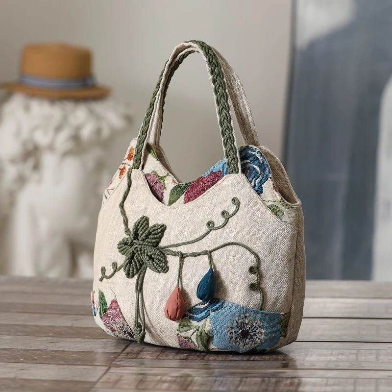 Ethnic Style Woven Handbag with Multiple Layers, Gourd Women's Bag, Casual Three-Dimensional Canvas Handbag
