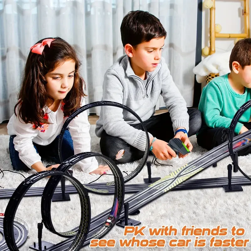1 Set Hhobby Stars High-Speed Race Car Track Set for Kids, 4 Controllers, 2 Power Methods, Durable PP Material, Interchangeable Loops, Battery-Free Operation