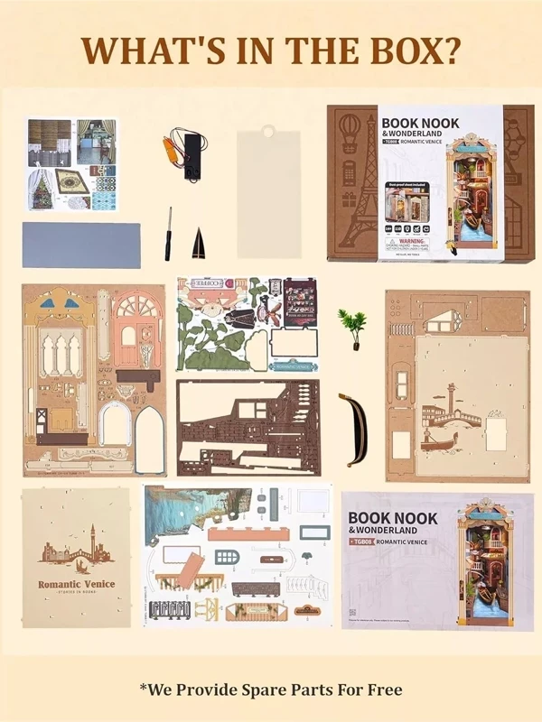 Toy Puzzle 3d DIY Wooden Book Nook Kit Led for birthday Gift Christmas Halloween Adult Child