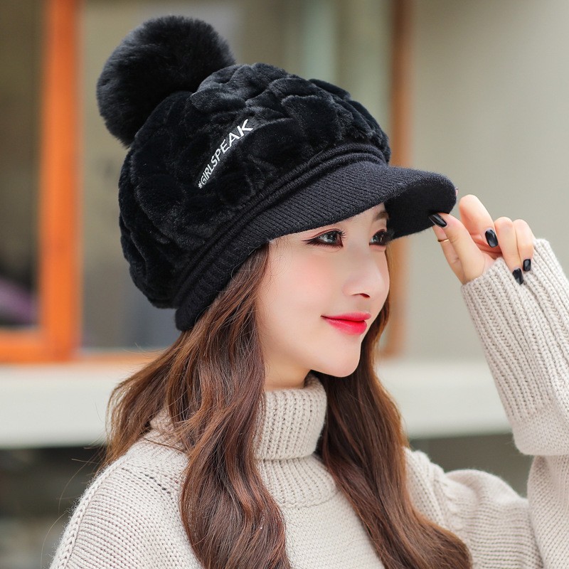 All-match Rabbit Fur Warm Peaked Cap Cute Winter Fur Ball Cold Protection Hat