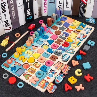 7in1 Wooden Puzzle Wooden Wooden Wooden Wooden Wooden Toys and Fishing Numbers Montessori Wooden Toys