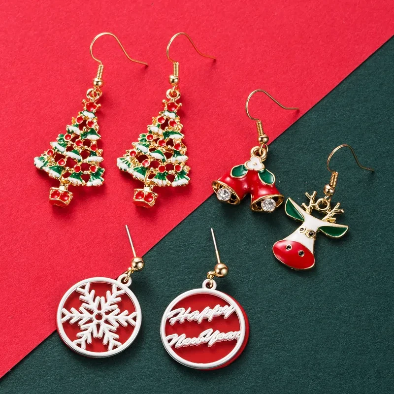New Design Sweet Christmas Tree Earrings For Women Light Luxury Sparkling Zircon Dangle Earring Xmas Holiday Party Jewelry