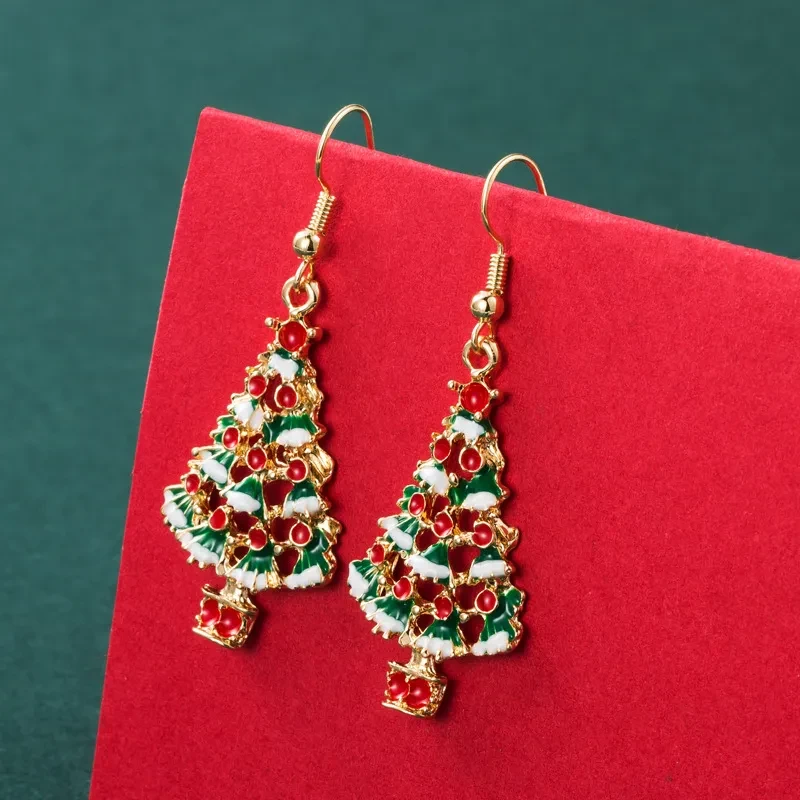 New Design Sweet Christmas Tree Earrings For Women Light Luxury Sparkling Zircon Dangle Earring Xmas Holiday Party Jewelry