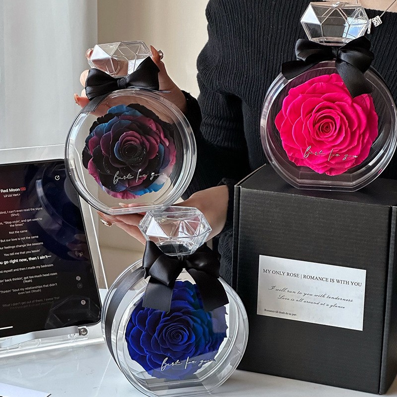 Eternal Flower Ornaments Transparent Cover Dried Rose Gift Box For Christmas New Year Valentine's Day