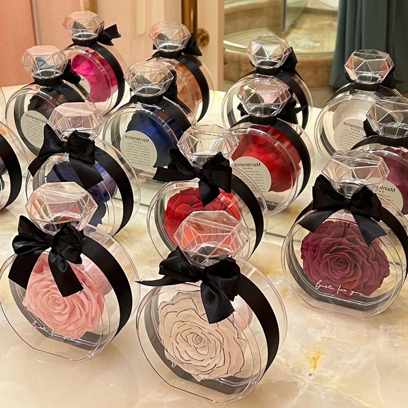 Eternal Flower Ornaments Transparent Cover Dried Rose Gift Box For Christmas New Year Valentine's Day