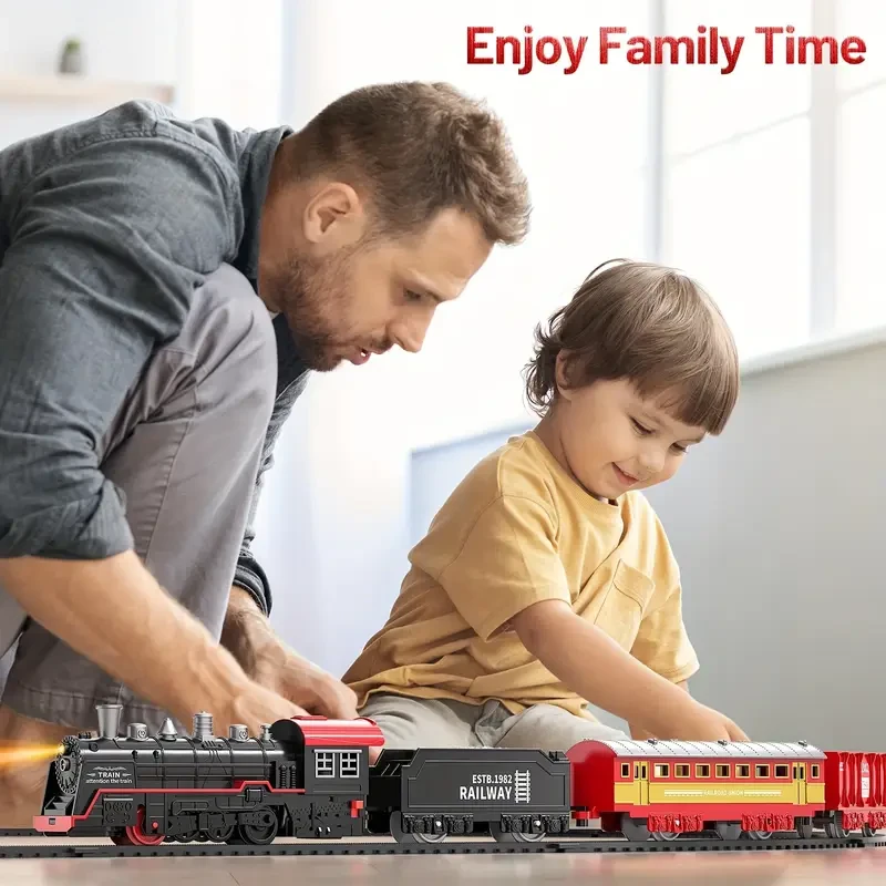 Train Toys Set, Electric Train Set W/Light & Sounds, Kids Toys For Ages 4-8, Locomotive Engine, Cargo Cars & Tracks For Birthday Gift For 3 -10+ Year Old Boys Girls