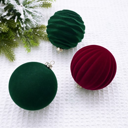 Flocking Christmas Ball Christmas Tree Pendant Wine Red Dark Green Christmas Flocking Ball Decorations