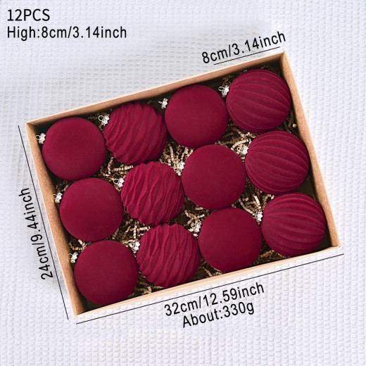 Flocking Christmas Ball Christmas Tree Pendant Wine Red Dark Green Christmas Flocking Ball Decorations