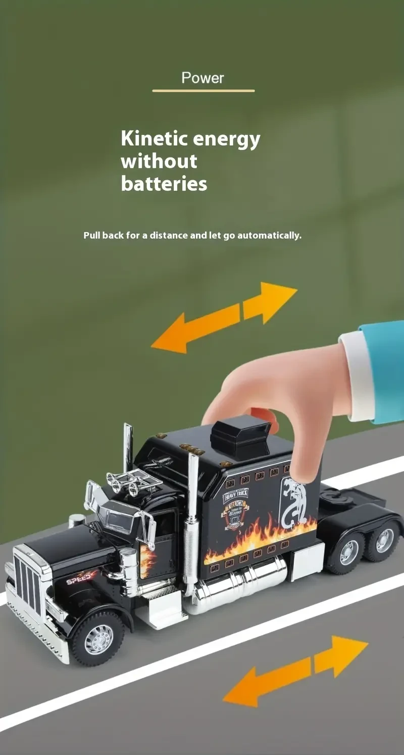 1/24 Scale Diecast Metal Truck Toy with Lights and Sound, Pull-Back Forward Operation, Collectible Alloy Vehicle for Kids Ages 3-8, Ideal Birthday and Christmas Gift