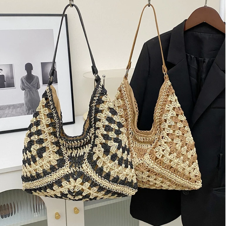 One Shoulder Sling Bag, Seaside Vacation Bag, Cotton Rope Woven Women's Bag, Hollow Handheld Beach Bag