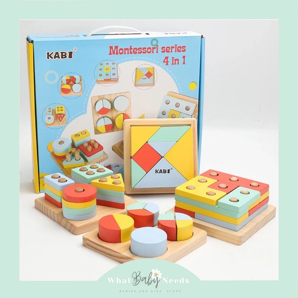 Montessori Wooden Toy 4 in 1 / Toys Educational Wooden Scrapenak Shape & Color