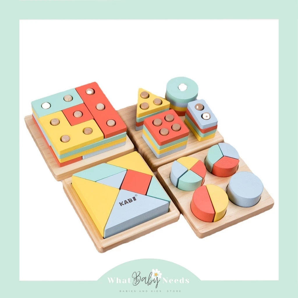 Montessori Wooden Toy 4 in 1 / Toys Educational Wooden Scrapenak Shape & Color