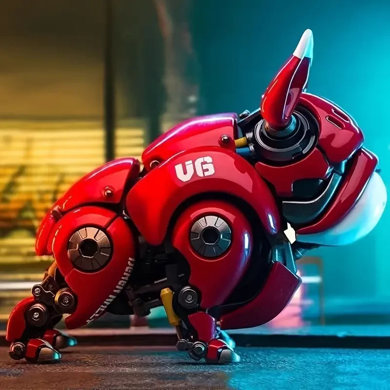 Vibrant Red Bulldog Robot Figurine - Durable ABS Collectible, Perfect for Desk Decor & Gifts, Best for Christmas