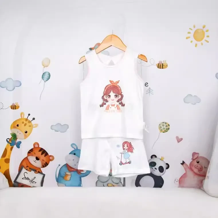 Girls Cotton Sleeveless T-shirt Top Suit