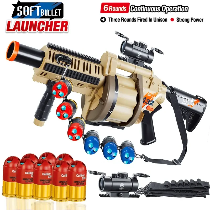 M32 Grenade Launcher Toy Gun - Unique Design, Large Magazine, Ejecting Shell, Shoots 3 Soft Bullets - Ideal Outdoor Sport Gift For Kids, Christmas, Halloween, Birthday Gifts, Nerf Shotgun