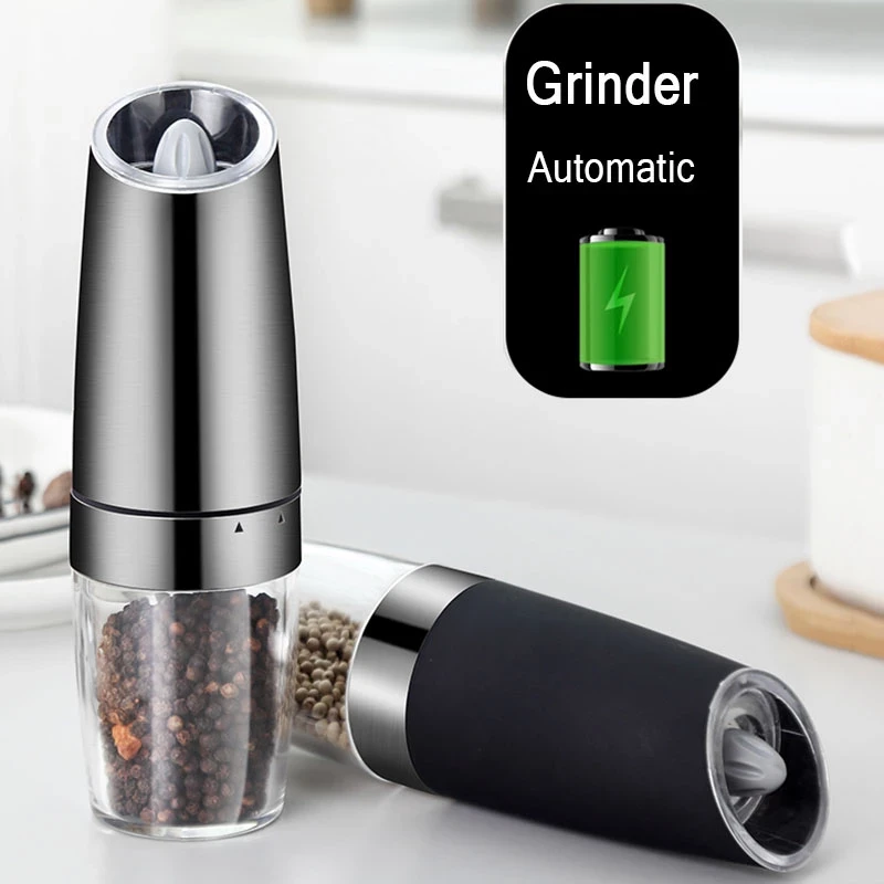 2pcs Electric Pepper and Salt Grinder Set, Adjustable Coarseness, Gravity Feed, Battery Operated with LED Light, Stainless Steel, Food Contact Safe, Requires 3 AA Batteries (Not Included)