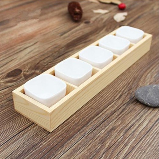 Five Grid Flower Pot Wooden Tray Succulent Flower Pot