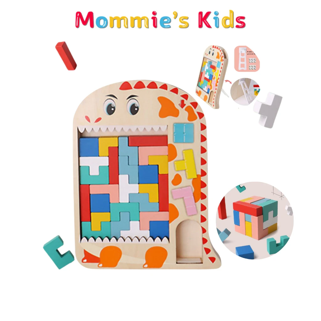 Tetris Puzzle Toy Wooden Block Game Creativce 3D Board Game Wooden Building for Kids 4-6 Years