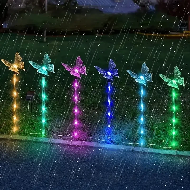 Set of 4 Butterfly Solar Garden Lights - Outdoor Decoration for Terrace, Flower Bed, and Home