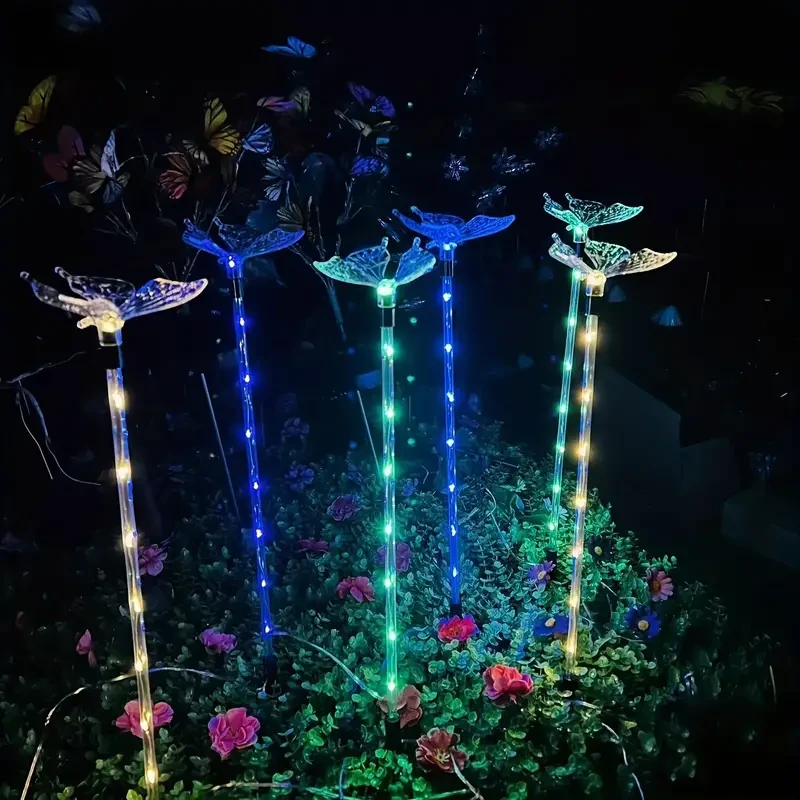 Set of 4 Butterfly Solar Garden Lights - Outdoor Decoration for Terrace, Flower Bed, and Home