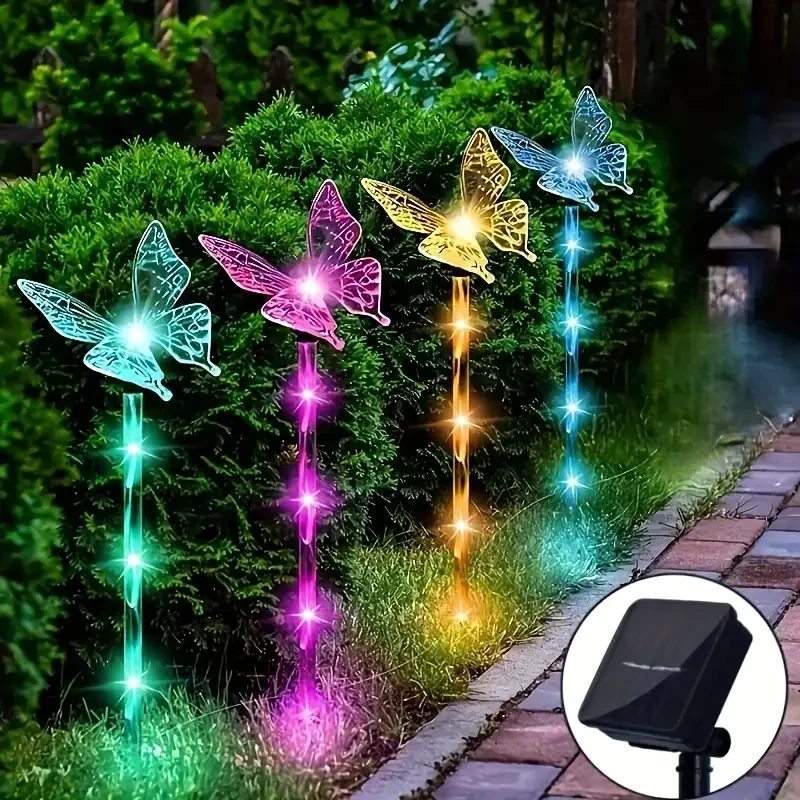 Set of 4 Butterfly Solar Garden Lights - Outdoor Decoration for Terrace, Flower Bed, and Home