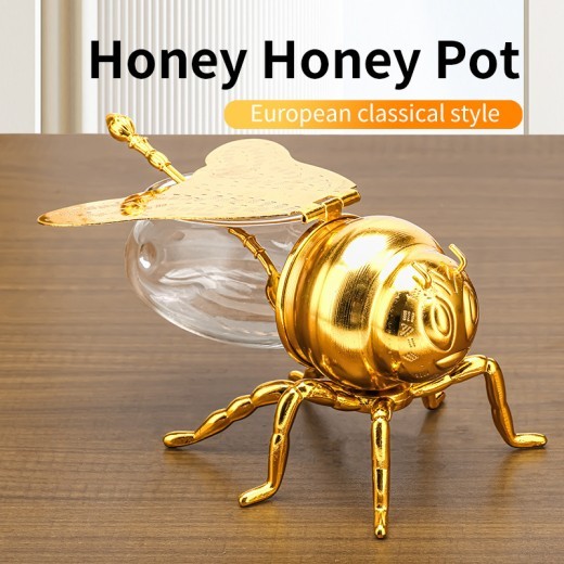 Classical Style Bee Sugar Bowl Seasoning Jar With Spoon Metal Crafts Kitchen Gadgets